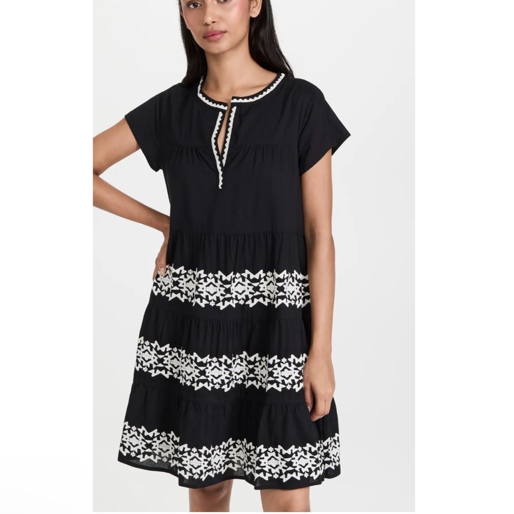 Roller Rabbit Shopbop Pamela Black & White Embroidered Cotton Lightweight Dress